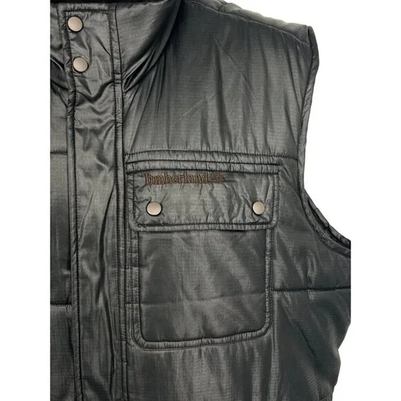Timberland Men Blue Quilt Puffer Vest Medium Snap Button Pockets Sleeveless EUC - Picture 3 of 10